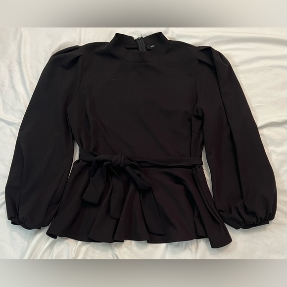 Tops - Black Puff-sleeve Peplum Top